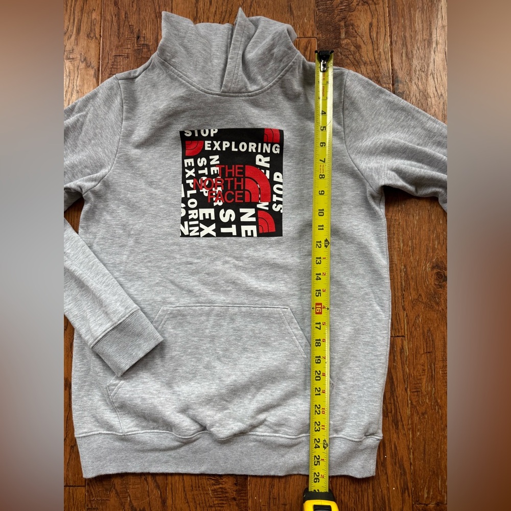 The North Face Gray Hoodie Sweatshirt “Never Stop Exploring” Youth size XL 18-20 - Picture 6 of 7